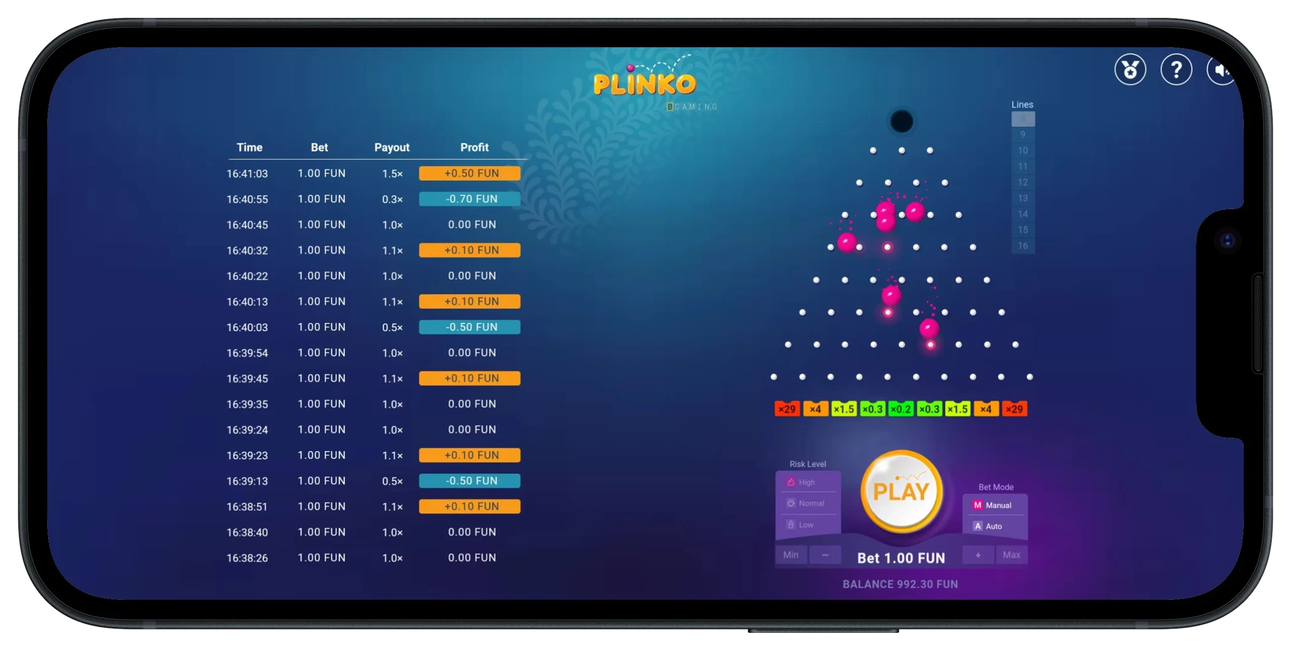 Aplicação móvel Plinko Casino.