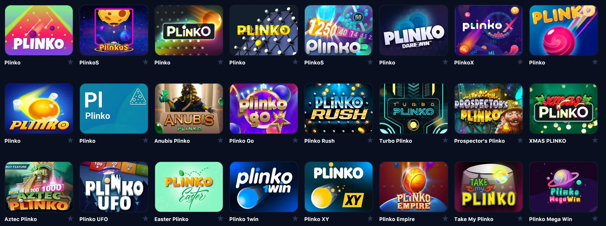 Fornecedores e opções de jogos Plinko.